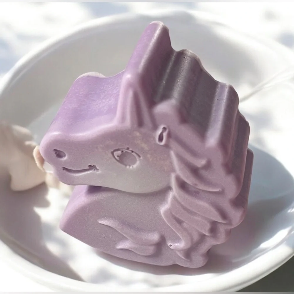 Coconut baby powder shimmer soap handmade Purple Unicorn 3x2in 6oz shea butter